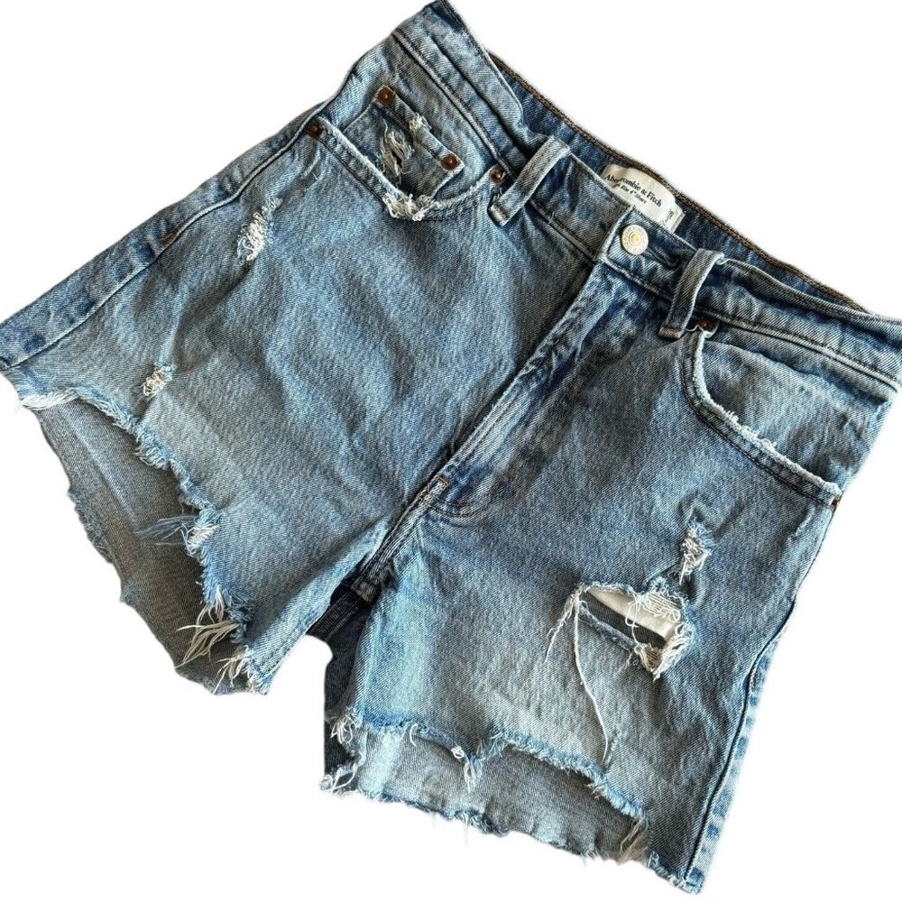 Abercrombie & Fitch Womens Size 2/26 Light Wash Distress Raw Hem High Rise Short